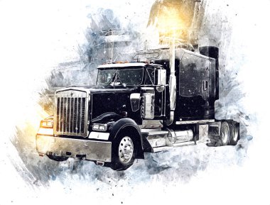 Amerikan kamyon illüstrasyon rengi izole edilmiş eski sanat eseri