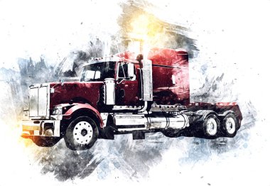 Amerikan kamyon illüstrasyon rengi izole edilmiş eski sanat eseri