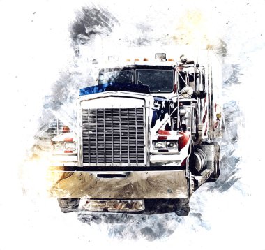 Amerikan kamyon illüstrasyon rengi izole edilmiş eski sanat eseri