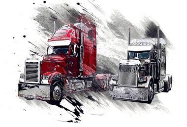 Amerikan kamyon illüstrasyon rengi izole edilmiş eski sanat eseri