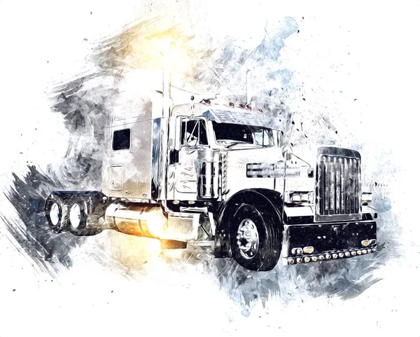 American Truck Illustration Color Isolated Art Vintage Retro – stockfoto