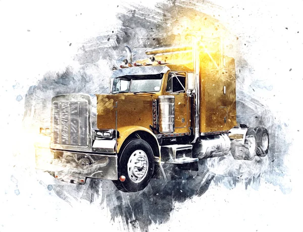 American Truck Illustration Color Isolated Art Vintage Retro — Stock Photo, Image