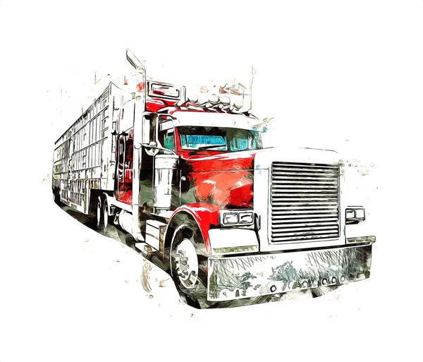 Amerykański Samochód Ciężarowy Ilustracja Kolor Izolowane Sztuka Vintage Retro — Zdjęcie stockowe