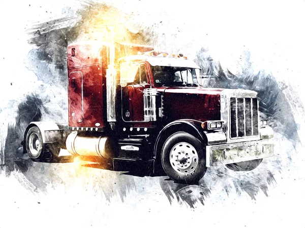 Americký Truck Ilustrace Barva Izolované Umění Vintage Retro — Stock fotografie