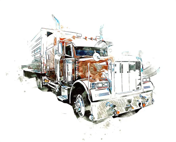 American Truck Illustration Color Isolated Art Vintage Retro – stockfoto