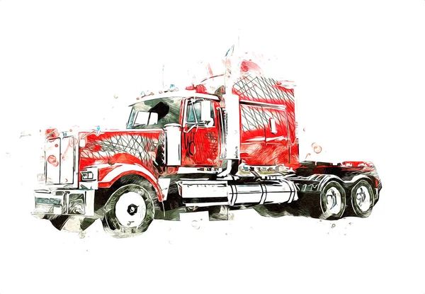 American Truck Illustration Color Isolated Art Vintage Retro — Stock Photo, Image