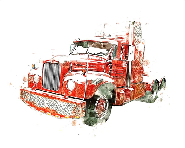 American Truck Ilustración Color Arte Aislado Vintage Retro — Foto de Stock