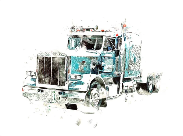 American Truck Ilustración Color Arte Aislado Vintage Retro —  Fotos de Stock