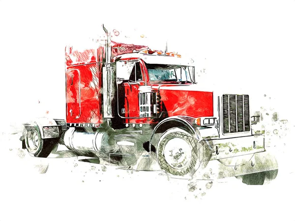 Amerikanische Lkw Illustration Farbe Isoliert Kunst Vintage Retro — Stockfoto