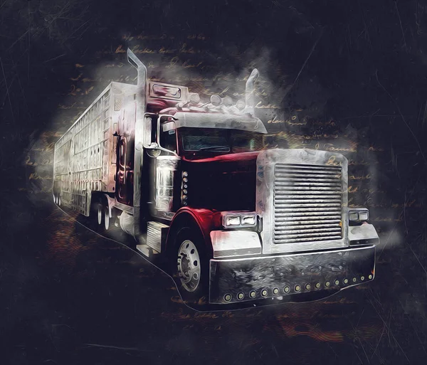 American Truck Illustration Color Isolated Art Vintage Retro — Stock Photo, Image