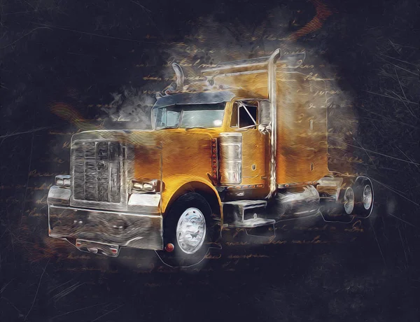 Americano Camion Illustrazione Colore Isolato Arte Vintage Retro — Foto Stock