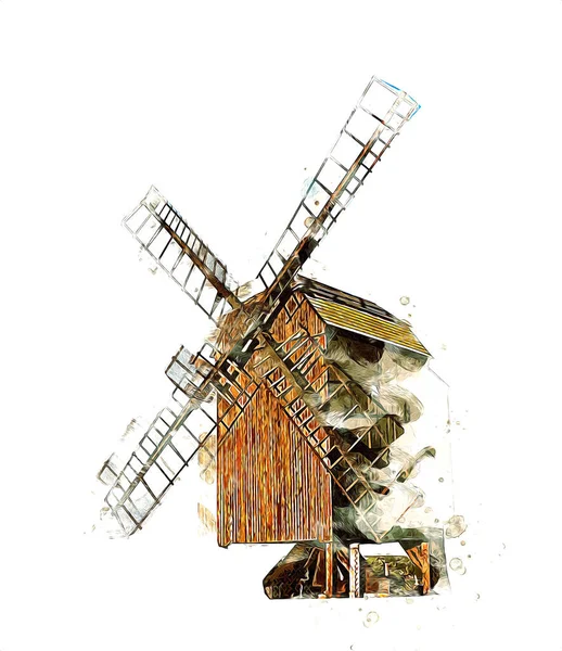 Windmill Old Retro Vintage Drawing Illustration Art — Stock Photo, Image