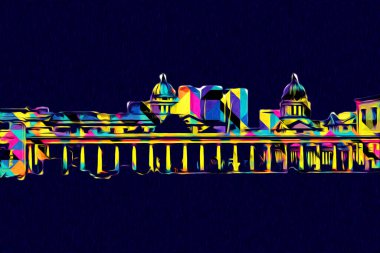 Londra 'nın büyük Ben sanat eseri çizimi, çizim, eğlenceli tasarım, antika retro