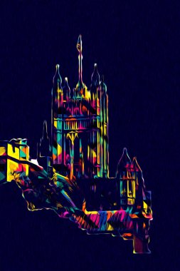 Londra 'nın büyük Ben sanat eseri çizimi, çizim, eğlenceli tasarım, antika retro