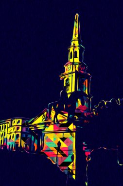 Londra 'nın büyük Ben sanat eseri çizimi, çizim, eğlenceli tasarım, antika retro