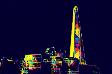 Londra 'nın büyük Ben sanat eseri çizimi, çizim, eğlenceli tasarım, antika retro