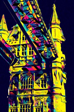 Londra 'nın büyük Ben sanat eseri çizimi, çizim, eğlenceli tasarım, antika retro