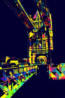 Londra 'nın büyük Ben sanat eseri çizimi, çizim, eğlenceli tasarım, antika retro