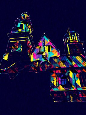 Eski şehir Krakow sanat illüstrasyonları antika