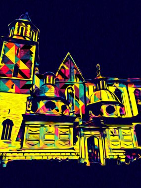 Eski şehir Krakow sanat illüstrasyonları antika