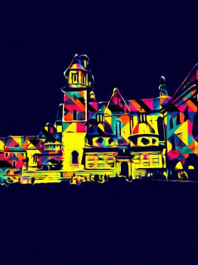 Eski şehir Krakow sanat illüstrasyonları antika