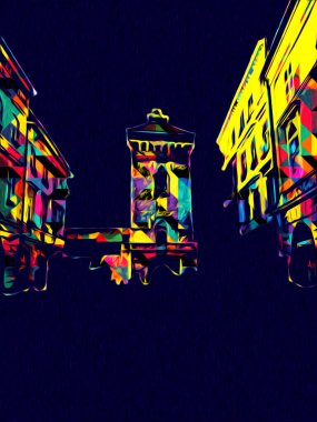 Eski şehir Krakow sanat illüstrasyonları antika
