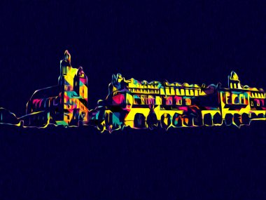 Eski şehir Krakow sanat illüstrasyonları antika