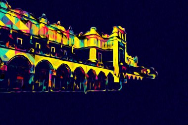 Eski şehir Krakow sanat illüstrasyonları antika