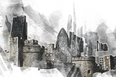 Londra sanat tasarımı çizimi çizimi eğlenceli tasarım antika retro