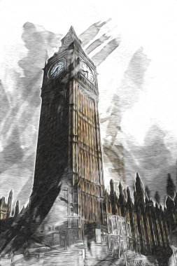 Londra sanat tasarımı çizimi çizimi eğlenceli tasarım antika retro