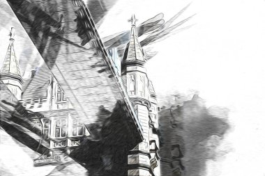 Londra sanat tasarımı çizimi çizimi eğlenceli tasarım antika retro