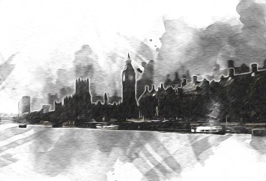 Londra sanat tasarımı çizimi çizimi eğlenceli tasarım antika retro