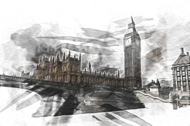 Londra sanat tasarımı çizimi çizimi eğlenceli tasarım antika retro