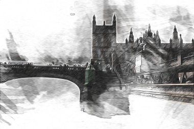 Londra sanat tasarımı çizimi çizimi eğlenceli tasarım antika retro