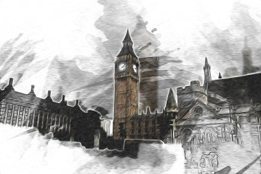 Londra sanat tasarımı çizimi çizimi eğlenceli tasarım antika retro