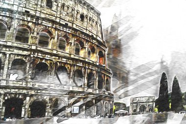 Roma İtalya sanatı eskiz çizimi eğlenceli tasarım antika retro