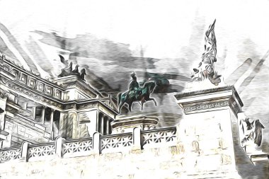 Roma İtalya sanatı eskiz çizimi eğlenceli tasarım antika retro