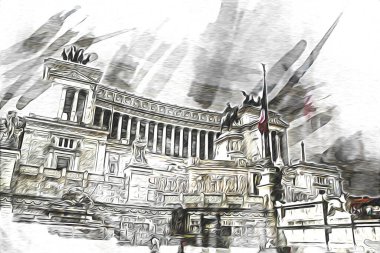 Roma İtalya sanatı eskiz çizimi eğlenceli tasarım antika retro