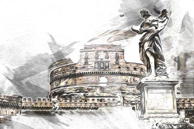 Roma İtalya sanatı eskiz çizimi eğlenceli tasarım antika retro