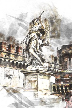 Roma İtalya sanatı eskiz çizimi eğlenceli tasarım antika retro