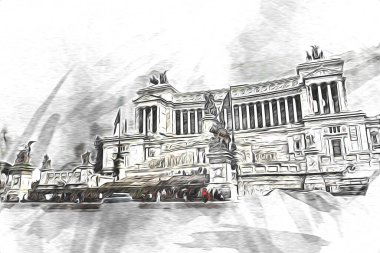 Roma İtalya sanatı eskiz çizimi eğlenceli tasarım antika retro