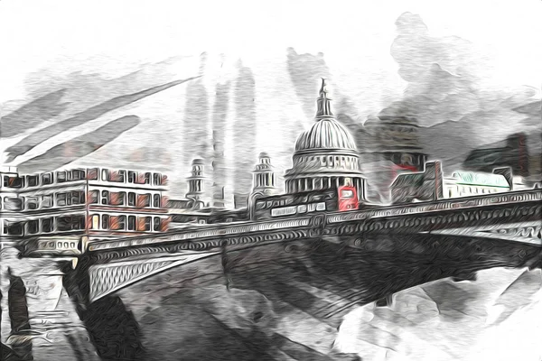 Londra Arte Disegno Schizzo Illustrazione Divertimento Design Vintage Retro — Foto Stock