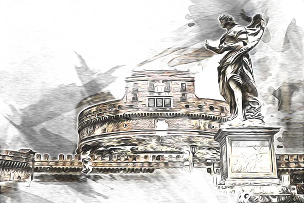 Roma Italia Arte Disegno Schizzo Illustrazione Divertimento Design Vintage Retro — Foto Stock