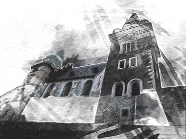 Eski şehir Krakow sanat illüstrasyonları antika