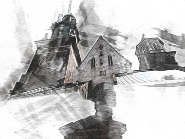 Eski şehir Krakow sanat illüstrasyonları antika