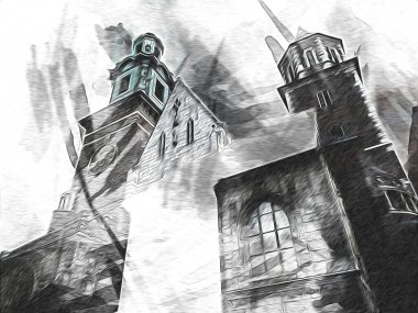 Eski şehir Krakow sanat illüstrasyonları antika