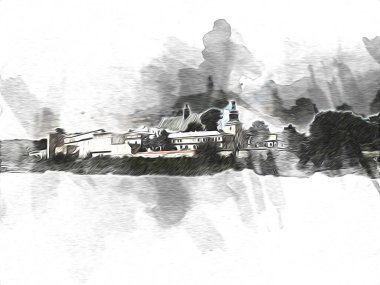 Eski şehir Krakow sanat illüstrasyonları antika