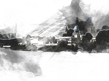 Eski şehir Krakow sanat illüstrasyonları antika