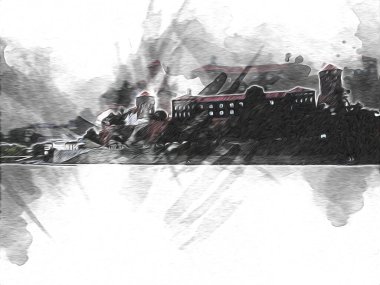 Eski şehir Krakow sanat illüstrasyonları antika