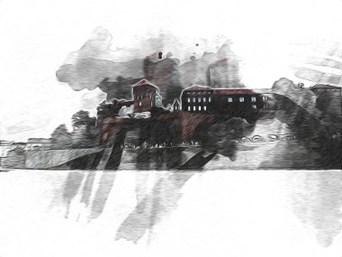 Eski şehir Krakow sanat illüstrasyonları antika